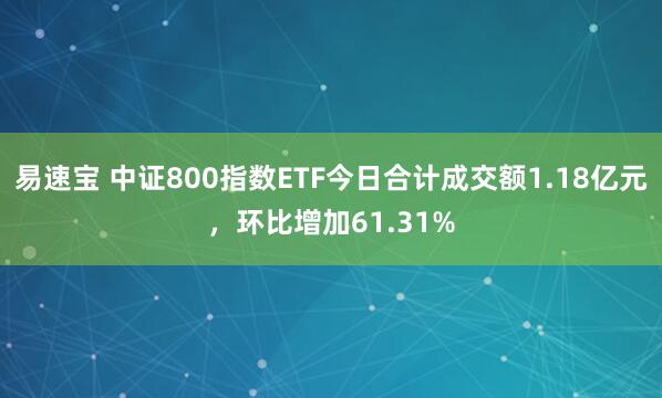 易速宝 中证800指数ETF今日合计成交额1.18亿元，环比增加61.31%